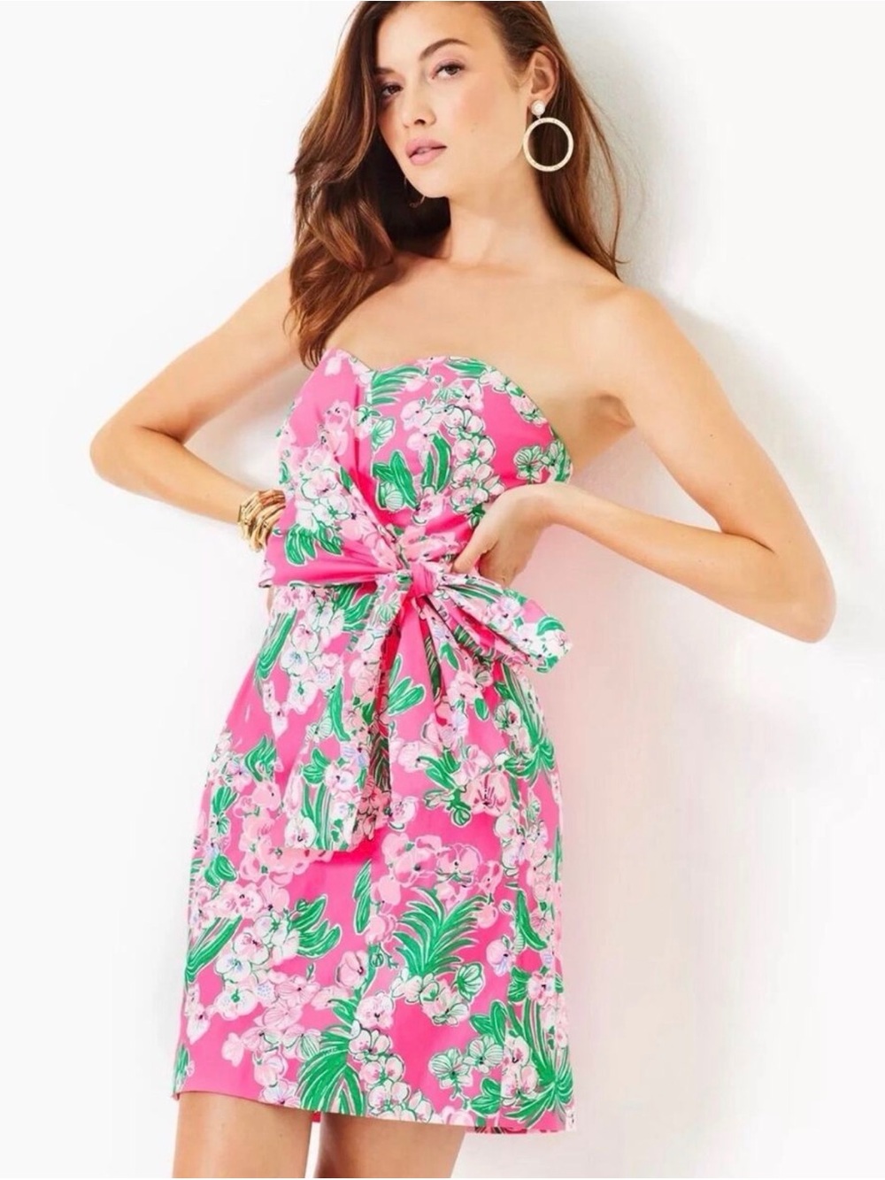 Lilly Pulitzer Pink Green Floral Strapless Sweetheart Wrap Dress